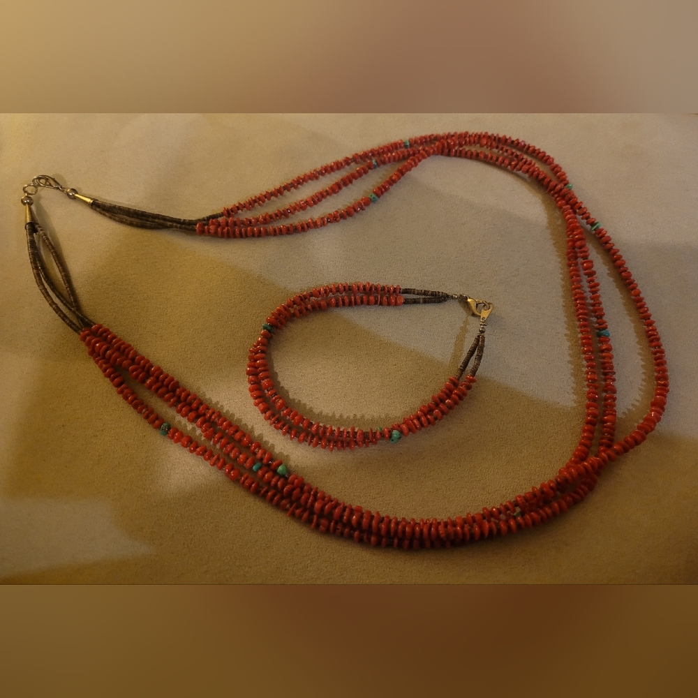 Navajo Coral & Tourquis Necklace with Bracelet